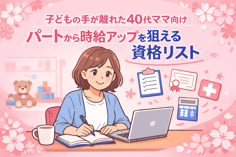 子どもの手が離れた40代ママへ｜パートで時給アップを狙える資格10選アイキャッチ画像