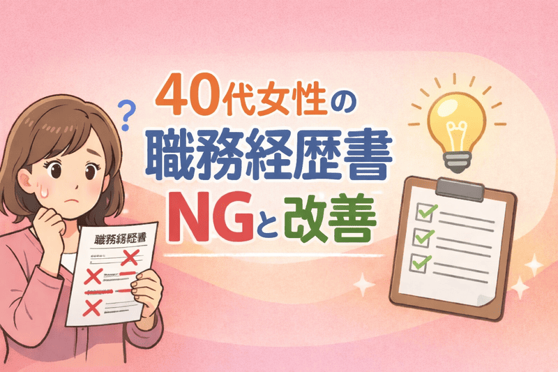 応募しても書類選考で落ちる…40代女性がやりがちな職務経歴書のNG例と改善ポイントのアイキャッチ画像