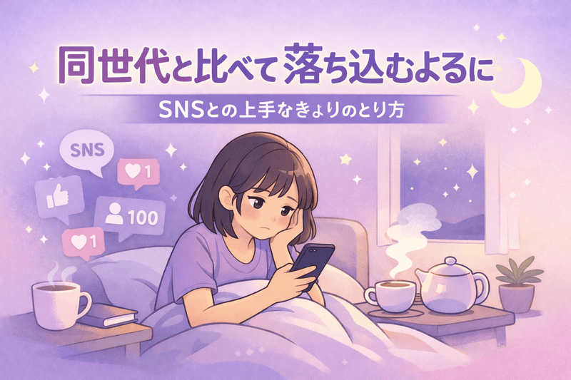 同世代と比べて落ち込む夜に｜SNSとの上手な距離の取り方と心の整え方のアイキャッチ画像